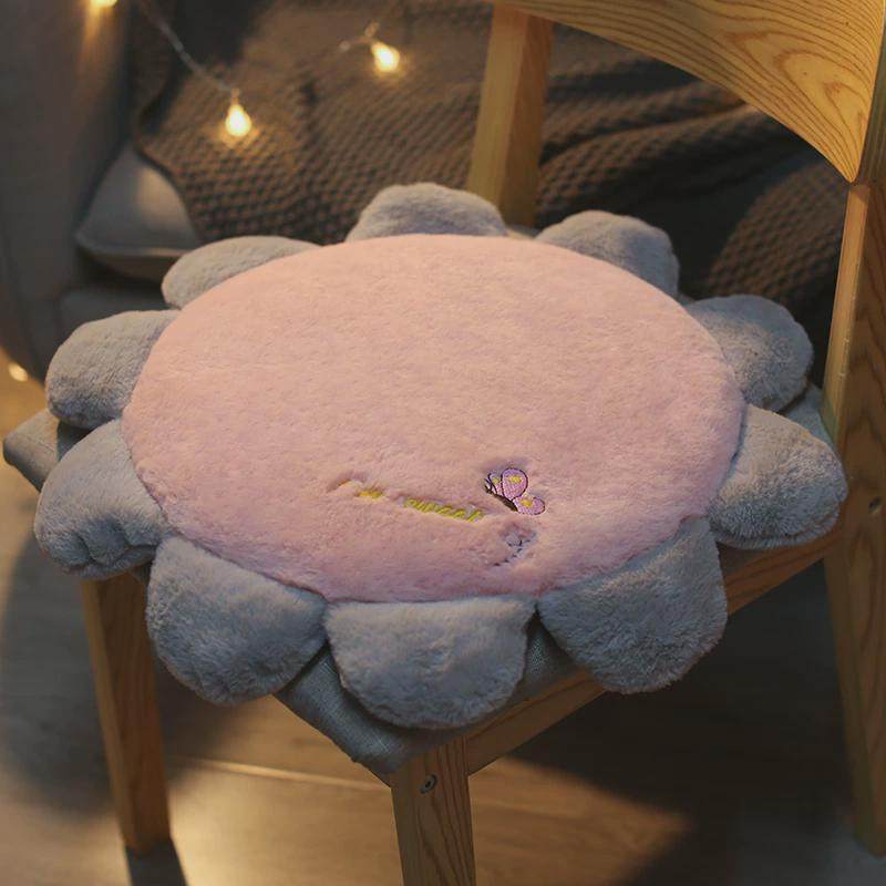 gz6m圆形子坐垫记忆棉毛绒椅子垫座椅凳花瓣屁股垫子可爱椅垫餐椅