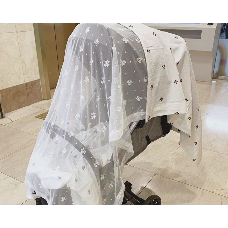 热销24年新款韩手推车蚊帐盖被防晒遮阳布喂奶遮挡防蚊防虫刺绣网