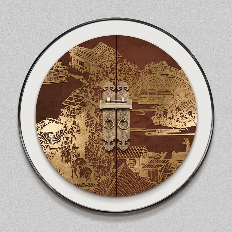 新中式玄关圆形装饰画客厅餐厅背景墙面立体壁画酒店浮雕肌理挂画图片