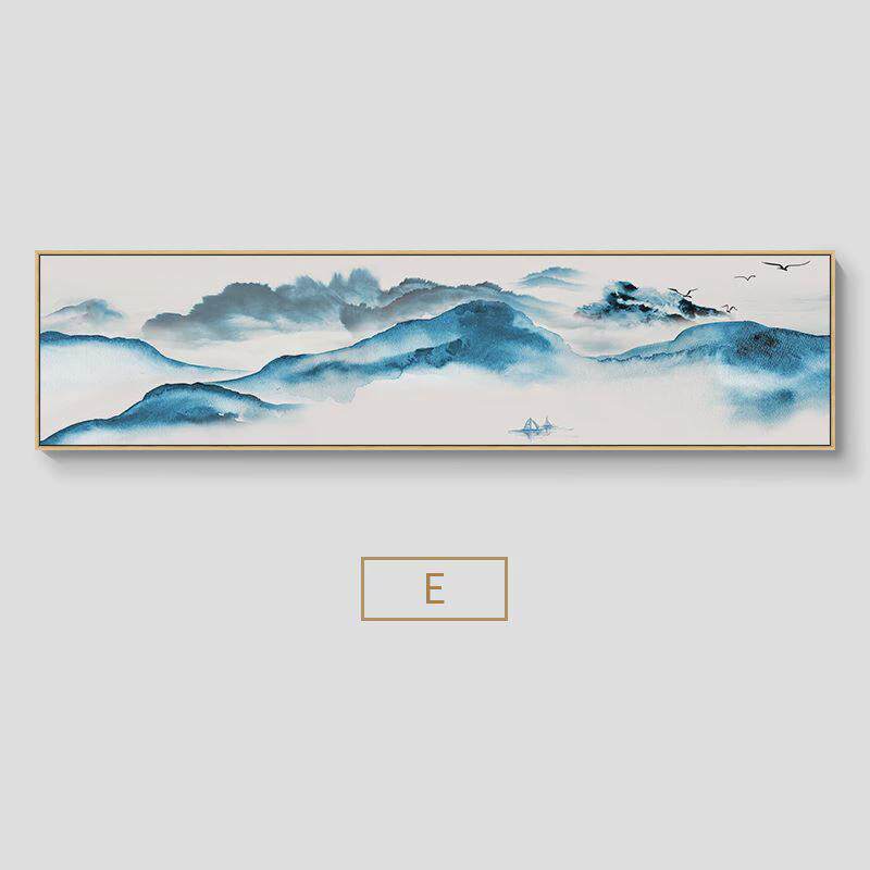 q683新中式水墨禅意客厅装饰画现代抽象酒店横幅长条山水卧室床头