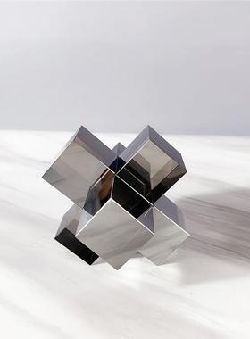 简约现代透明磨砂电镀水晶玻璃立体几何镇纸摆件十字书房桌面软装