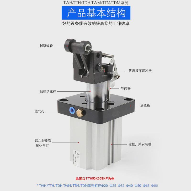 热销亚德客型阻挡气缸升降twh32x20sk气缸大推力加长缓冲单作用气