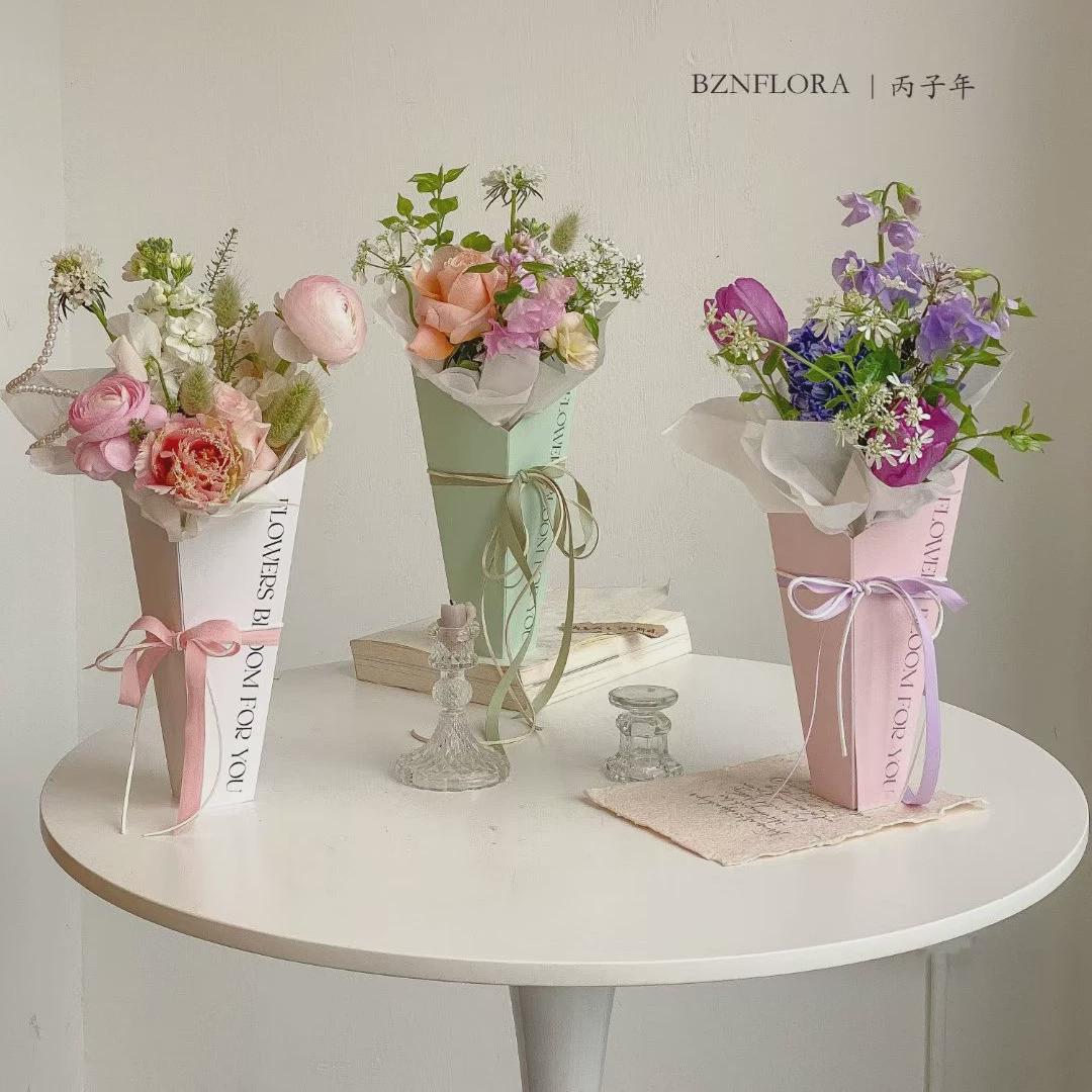 鲜花抱抱桶38节单支玫瑰花束包装花盒鲜花手提袋资材情人手提花盒