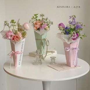 鲜花抱抱桶38节单支玫瑰花束包装花盒鲜花手提袋资材情人手提花盒