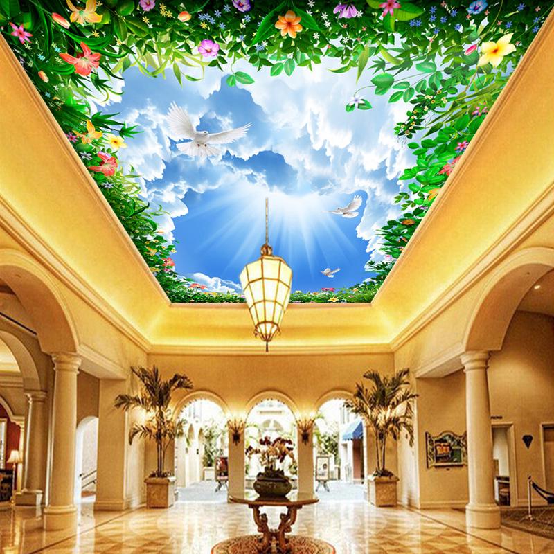 蓝天白云贴纸天空背胶壁纸3d立体风景壁画天花板吊顶自粘墙纸墙贴