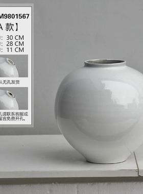 白色花瓶摆件客厅插花水培花器复古粗陶月亮罐子瓶民宿禅意装饰品