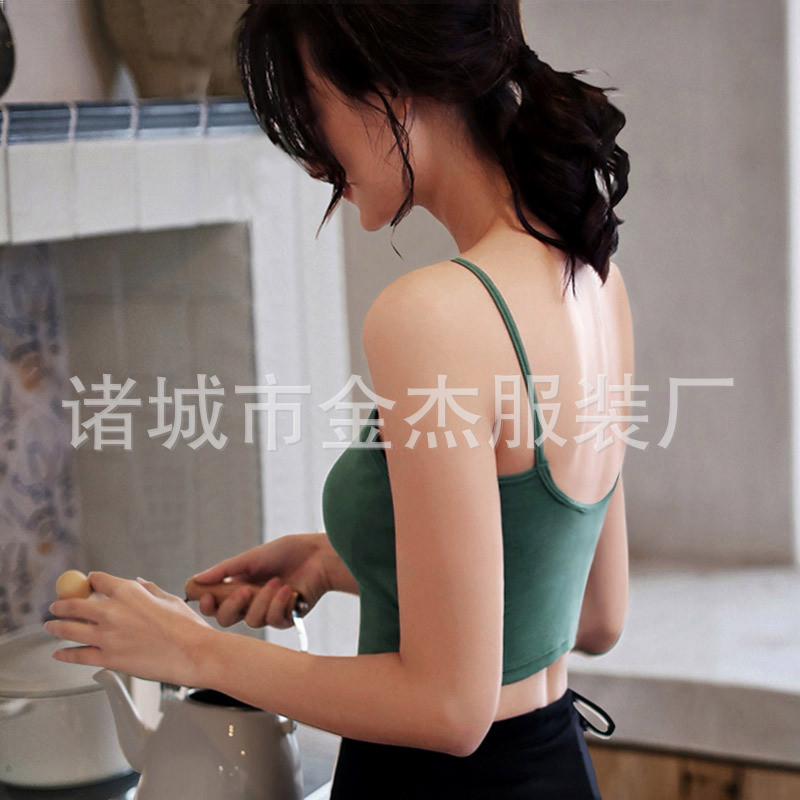 性感吊带背心短款外穿U型美背小吊带女装内搭带胸垫打底V领上衣