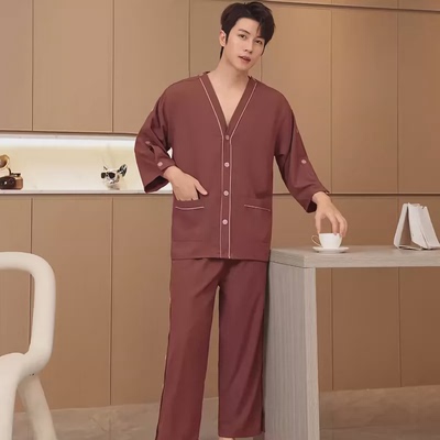 艾灸服纯棉前后开背肩汗蒸服长袖腿侧开足浴服女男袖开扣针灸新款