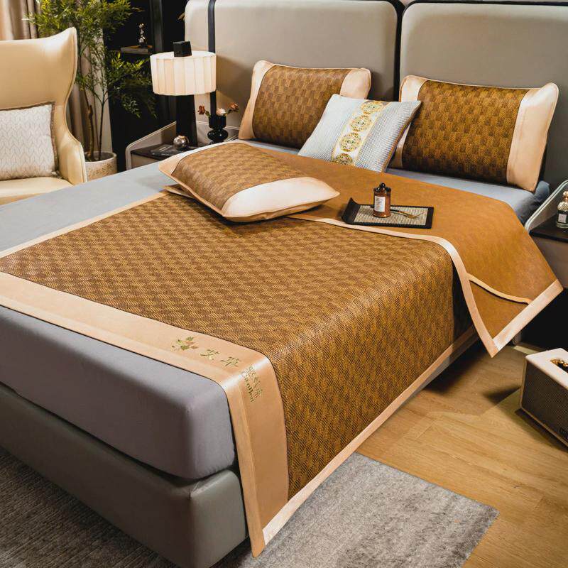 夏季家用艾草驱蚊藤席凉席三件套裸睡席天然学生宿舍可折叠单席子