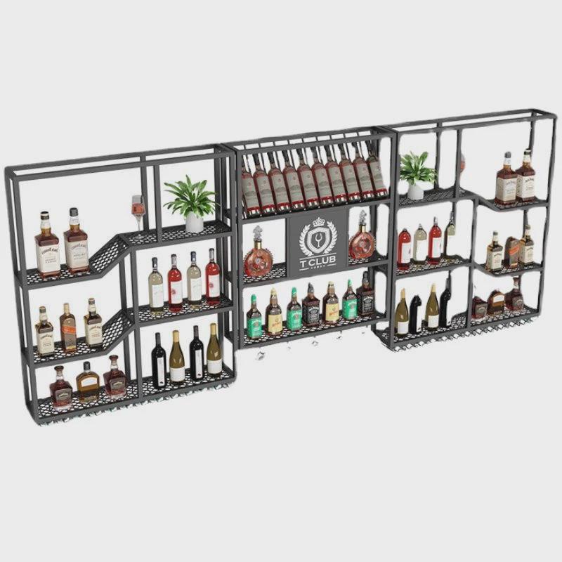 工业风壁挂式多层餐厅吧台酒架酒吧墙壁悬挂式红酒带灯展示架酒柜