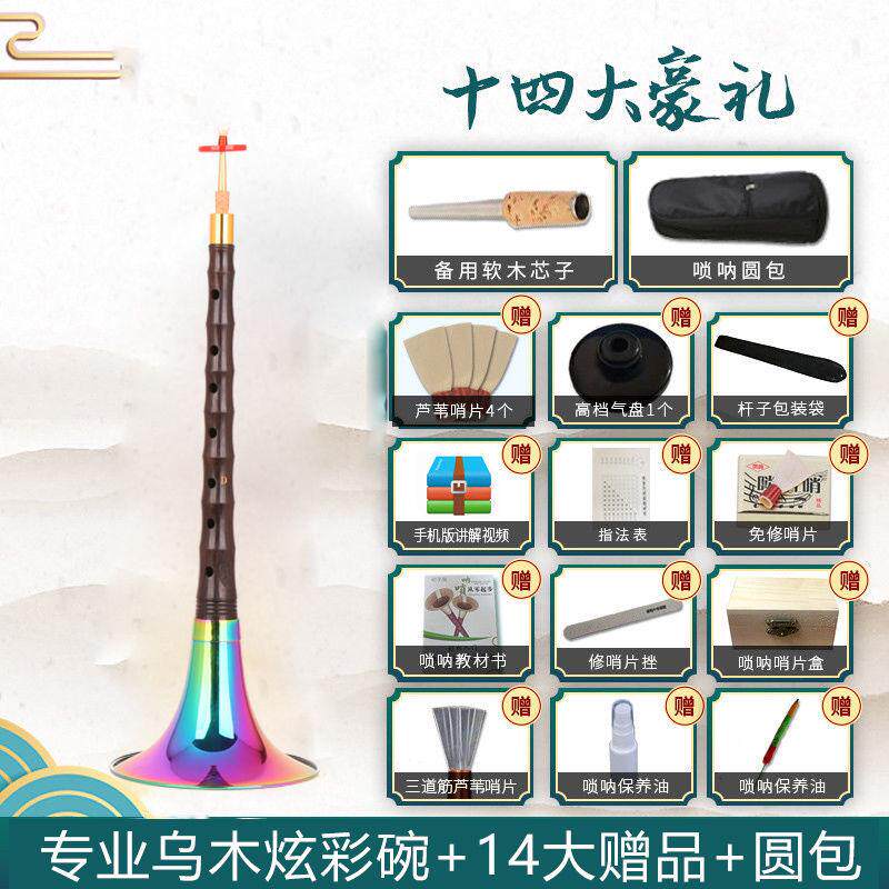 宏艺凤鸣专业镜面堂乌木唢呐d调精品初学者唢呐乐器全套专业演d调