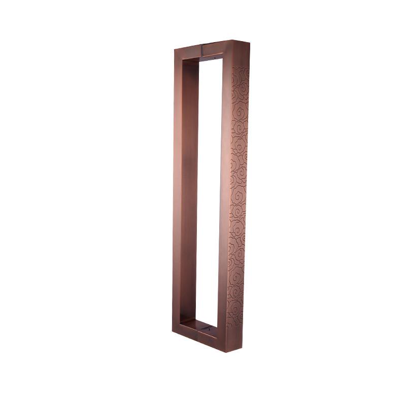 古铜色加厚不锈钢玻璃大门金色拉手新中式祥云酒店木门黑色把手