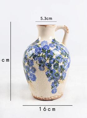青花瓷花瓶复古陶瓷花瓶做旧冰家居装饰花瓶水培花器裂纹网红摆件