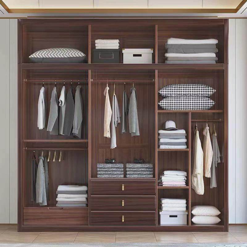 新中式乌金木四门家用卧室带顶柜储物柜实木衣柜五门六门实木衣柜