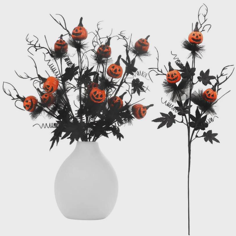 Halloween Decor Artificial Pumpkin Maple Leaf Floral Stems B