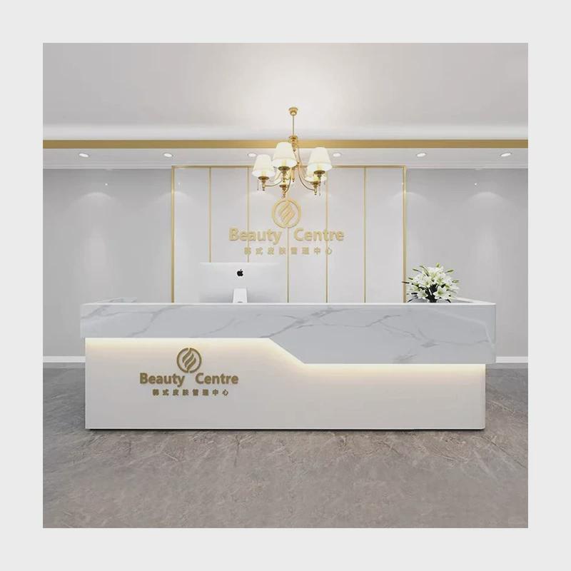 现代弧形迎春花服务台展厅演讲台公司迎宾台接待台商业前台烤漆