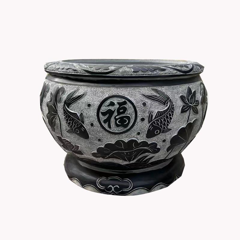 石雕鱼缸青石仿古做旧石缸户外庭院花盆石槽养鱼池荷花缸石头摆件