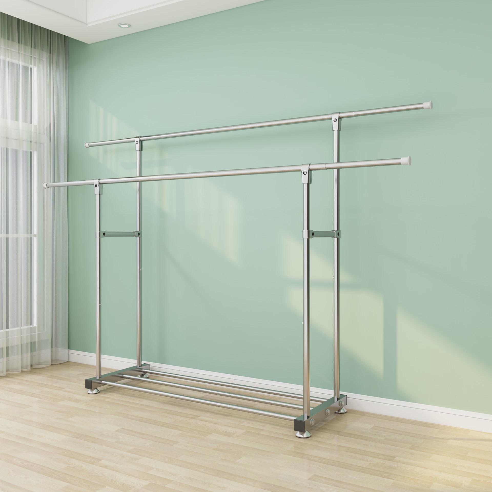 定制晾衣架落地双杆式不锈钢移动阳台折叠室内架晒被子移动凉衣架