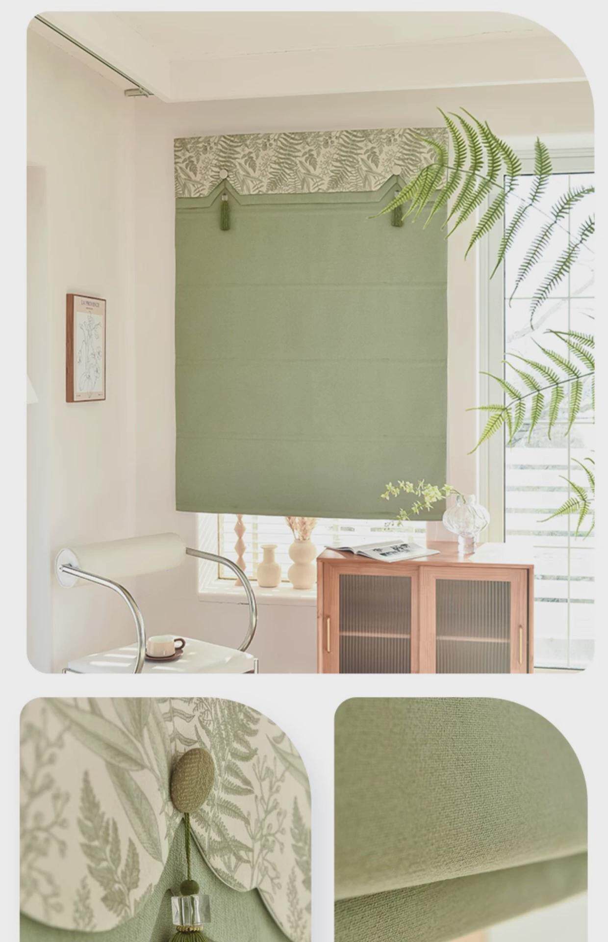 Аксессуары для штор 法式复古清新绿色拼接罗马帘折叠帘遮光窗帘印花小窗户升降帘