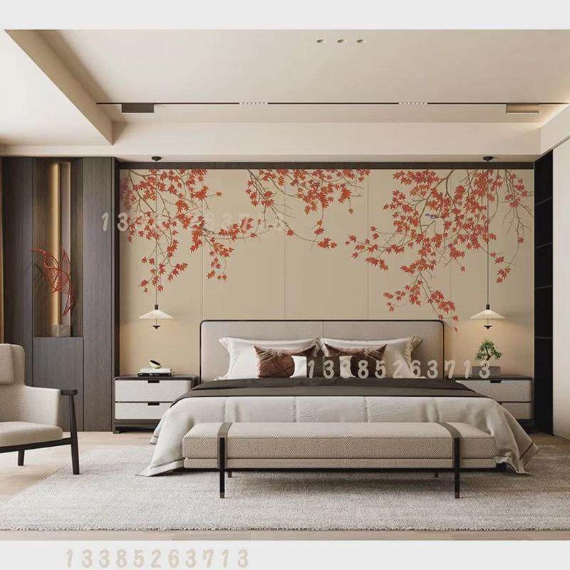 2024刺绣背景墙珠片珠子软包绣花硬包新工艺新中式背景刺绣硬包