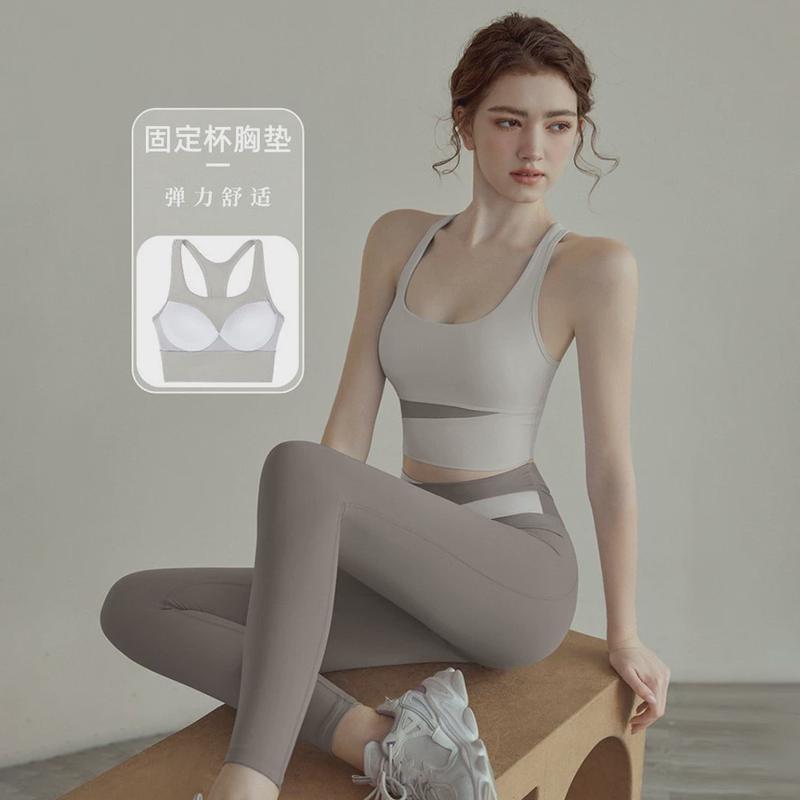 瑜伽服套装女夏季运动内衣背心时尚拼色聚拢文胸健身跑步套装批发