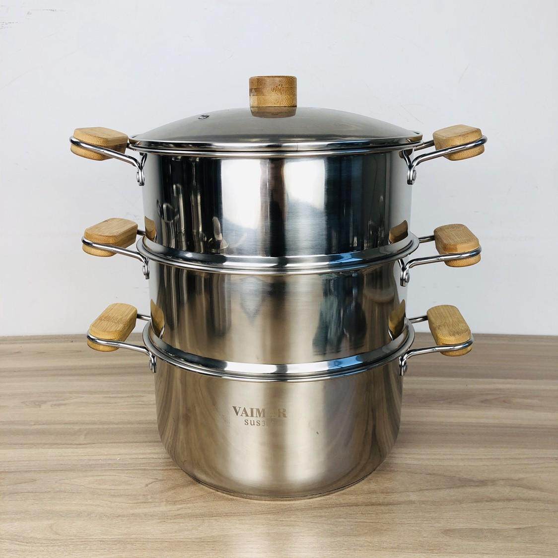 304出韩国3-4人加厚24复底汤锅竹木隔热把手燃气电磁炉不锈钢蒸锅