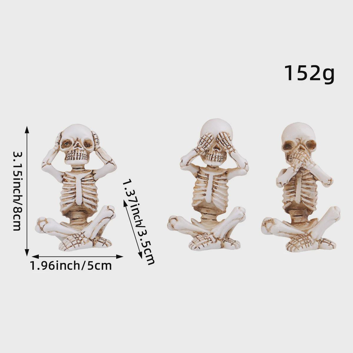 万圣节家居骷髅不听不看不说套装鬼节桌面气氛装饰树脂工艺品