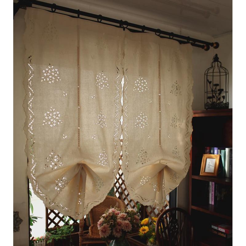 热销7gwo复古成品气球帘升降提拉帘扇形半帘罗马帘厨房飘窗花团锦