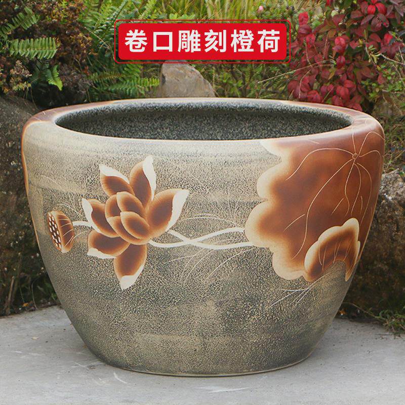 古法生态土陶瓷养金鱼缸荷花睡莲池老旧式阳台室户外庭院大号水缸