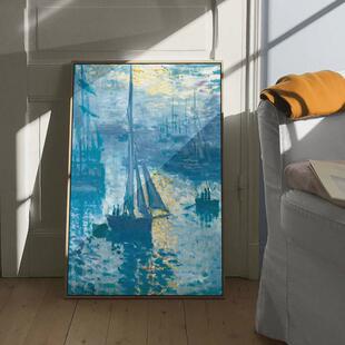 9v7t日出莫奈monet印象印象派大师油画客厅卧室欧式 饰 现代轻奢装