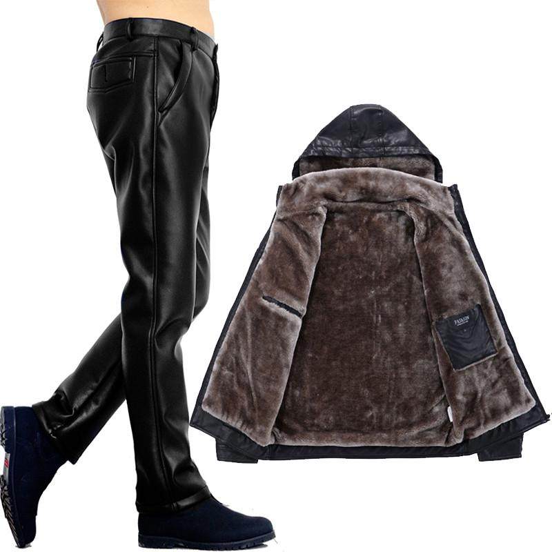 冬季连帽男加绒加厚皮裤皮衣两件套装摩托皮防风机车骑行保暖,男装,皮衣,淘宝优惠券,粉丝福利购,淘宝优惠卷