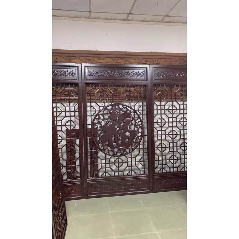 中式仿古手工双面木雕花格门窗隔断屏风实木门雕花门花格门背景墙