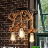 车轮铁艺吊灯具 创意款 美式 乡村麻绳吊灯餐厅客厅卧室书房北欧个性