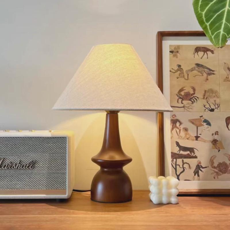 中古实木台灯新中式禅意氛围灯复古卧室床头护眼灯设计师布艺