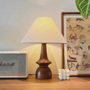 中古实木台灯新中式禅意氛围灯复古卧室床头护眼灯设计师布艺