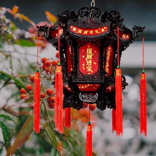 流水中国风传统中式仿古宫灯七彩新年大红灯笼挂饰电动旋转走马灯