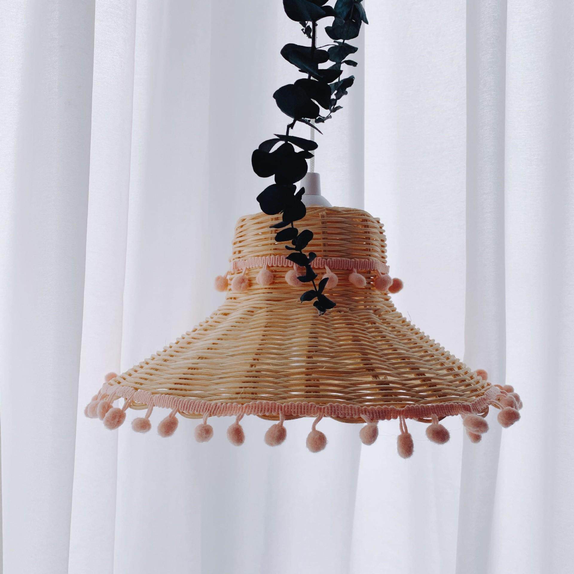 ins北欧风藤编吊灯民宿真藤编织装饰手工灯罩摄影道具