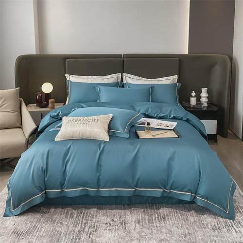 民宿全棉贡缎素色套件60S长绒棉四件套床上用品欧式轻奢邂逅套件