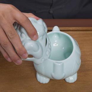 家用香炉饭盅盅异形摆件商用酒店意境餐具 景德镇仿宋青瓷貔貅中式