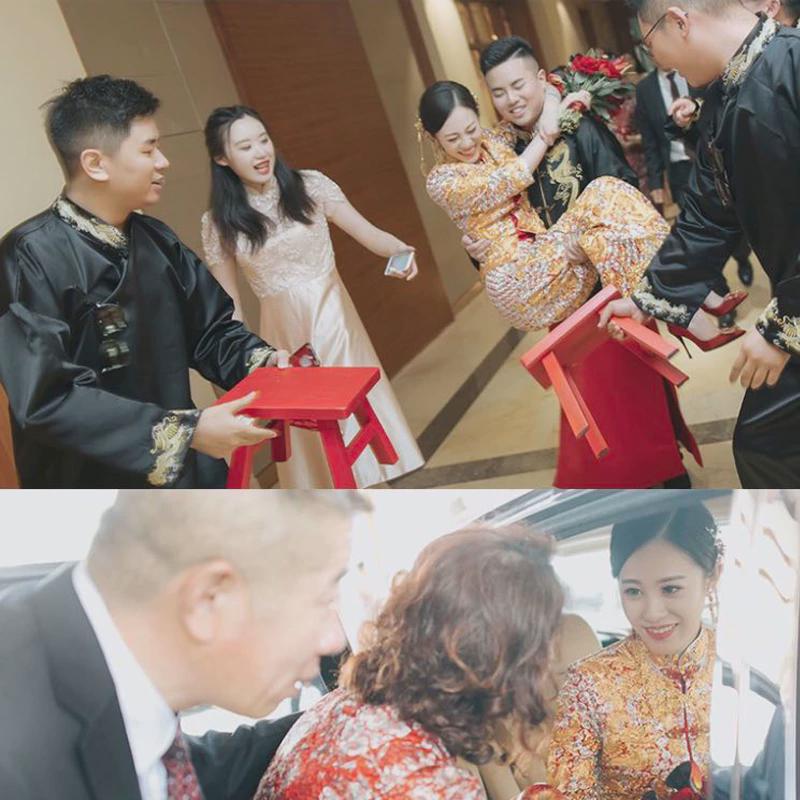 家用小板凳喜庆结婚子大红色实木椅儿童舞蹈矮凳跳舞凳子网红新款