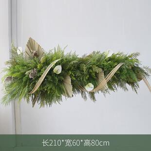 商业美陈花艺悬挂装饰橱窗布置酒店会所吊饰仿真植物蒲葵叶掌白