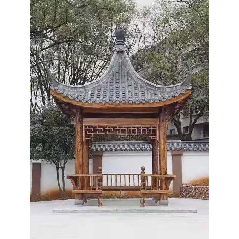 户外公园实木凉亭四角亭樟子松景观休闲古建庭院凉亭