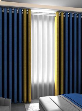 71TX卧室窗帘遮光2023新款免打孔安装飘窗帘杆一整套全遮光布客厅