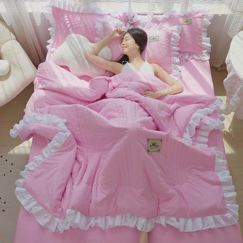空调被四件套韩版花边夏被三件套水洗棉夏凉被薄被子可机洗公主风,床上用品,床品套件/四件套/多件套,淘宝优惠券,粉丝福利购,淘宝优惠卷