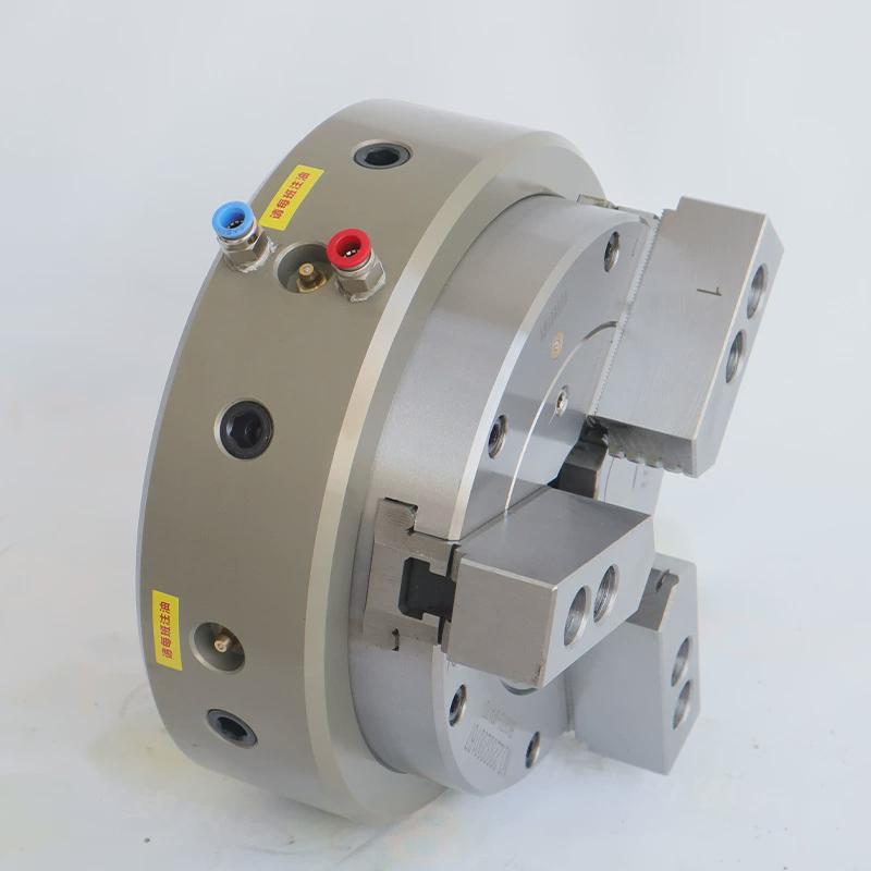 源头厂家定制通孔气动卡盘夹头车床10寸三爪卡盘管螺纹前置式加工