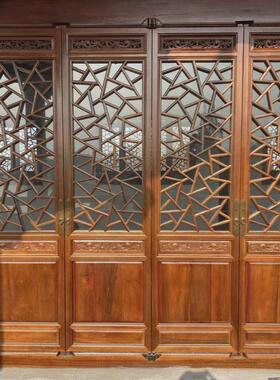 实木花格子花格玄关中式屏风隔断仿古门窗推拉门木质雕花木门老旧