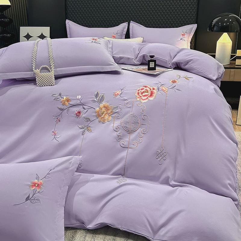 新款轻奢刺绣被套四件套磨毛绣花被罩床单4件套双人简约床上用品