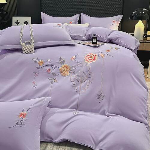 新款轻奢刺绣被套四件套磨毛绣花被罩床单4件套双人简约床上用品