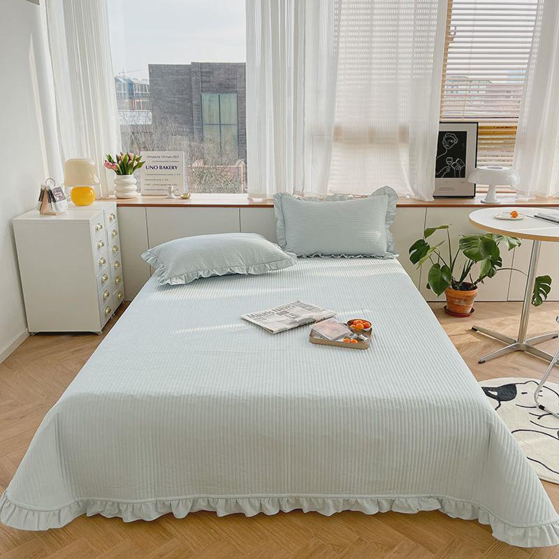 cb#40s棉水洗棉韩版棉荷叶边夹棉绗缝床盖三件套1.5m1.8m床家用床