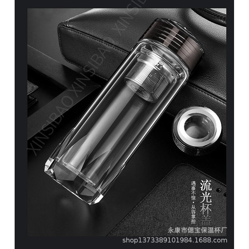 会高档双层玻璃杯八角水晶杯加厚透明商务茶杯批发销礼品杯子可定
